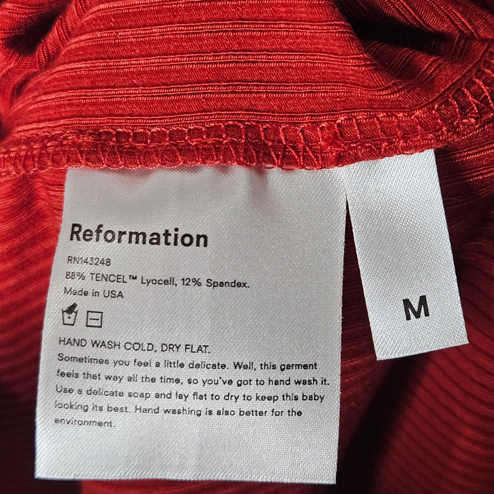 Reformation Cassi Midi Dress Terracotta Red Ribbed Knit Square Neck Slit Women M - Picture 4 of 5